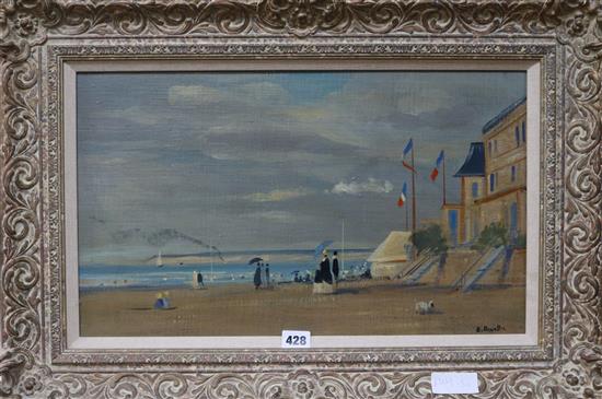 After Eugene Boudin Beach scene with elegant figures 29 x 50cm.